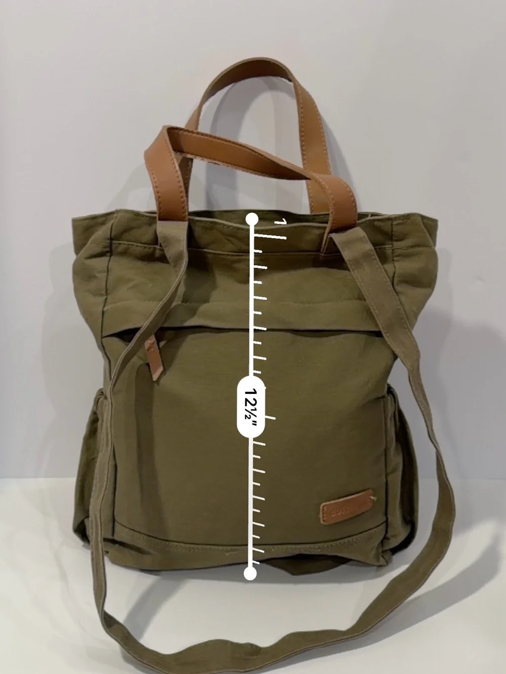 DoTERRA Olive Canvas Tote Bag with Brown Leather Handles